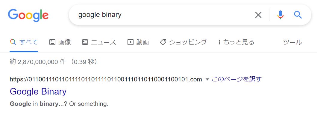 2進法の世界へ踏み込もう！「google binary」検索